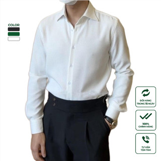  Áo Sơ Mi Nam Trắng Dài Tay Cao Cấp Harold Dập Nổi Seersucker Co Giãn Chống Nhăn, Thoáng Mát Đi Chơi, Đi Làm
