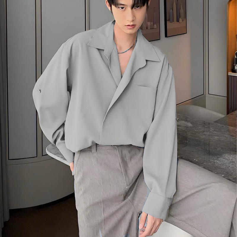 Áo Sơmi Nam Form Rộng, Sơmi Cổ Bẻ Thiết Mới Play Boys Có Thể Giặt Máy Menswear Shirt Kate Màu Đen Tr