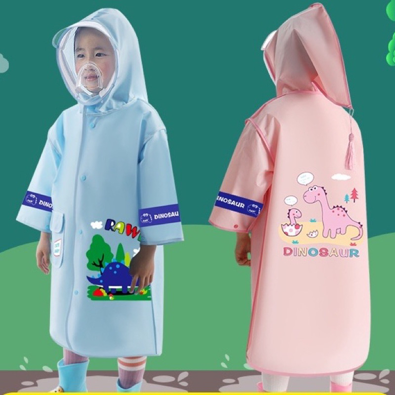Áo mưa cho bé 2-10 tuổi nhẹ mềm không mùi có mặt nạ che mặt Dáng Dài Dày Dặn Chống Thấm Áo mưa trẻ em
