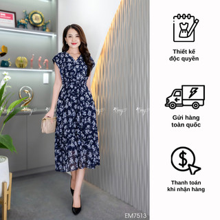 Đầm emy em7513 xoè hoa vai cánh dơi nhỏ