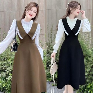 Đầm Dự Tiệc Tay Dài Cổ Bèo Nhọn Vải Cotton Lạnh Phối Lụa Bigsize 50 - 100Kg