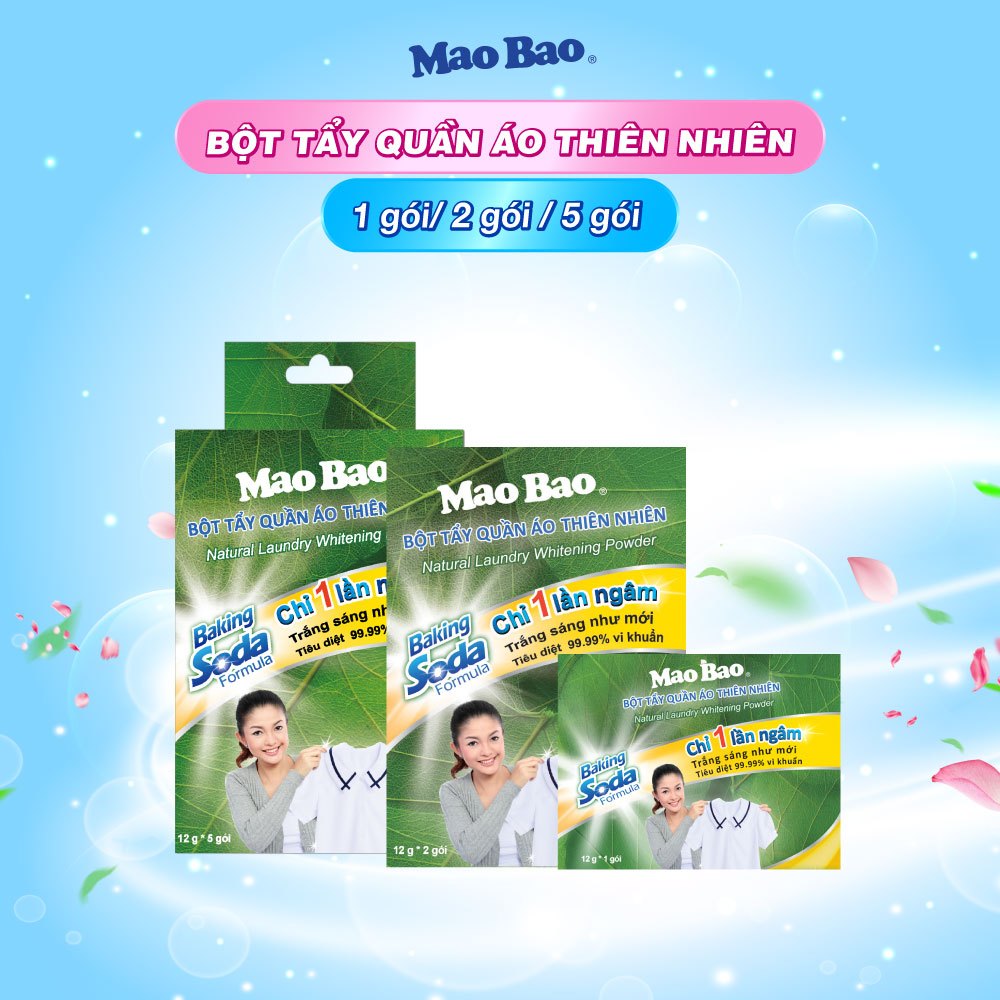 Bột tẩy quần áo thiên nhiên Baking Soda Mao Bao 12g/1 gói, tẩy sạch quần áo trắng, chăn ga, không gây kích ứng da