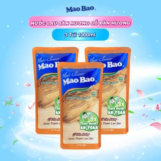 Combo 3 túi Nước lau sàn Mao Bao 1L Hương gỗ đàn hương nồng ấm, sạch nhanh sáng bóng, không rít chân, an toàn cho da