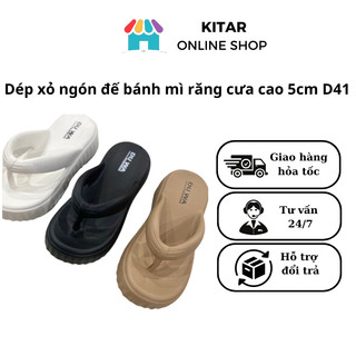 Dép kẹp xỏ ngón đế bánh mì đế răng cưa cao 5cm, chống trơn, êm chân, màu trắng, màu đen,màu nâu D41