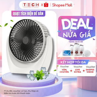 Quạt mini tích điện để bàn METIS động cơ không tiếng ồn 2 chế độ gió, xoay linh hoạt 210 độ pin dùng 2-5 tiếng