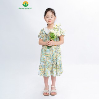  Đầm váy cộc tay bé gái Việt Thắng chất Cotton cổ phối sen - V63.2405