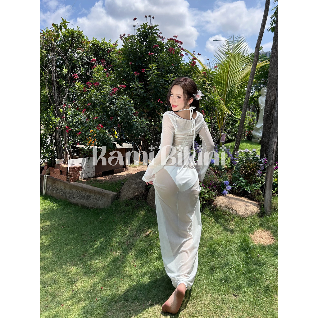 Áo váy lưới dáng dài co giãn tôn body xuyên thấu mặc ngoài bikini đi biển (KHÔNG KÈM BIKINI) <75kg - Mã M03 | BigBuy360 - bigbuy360.vn