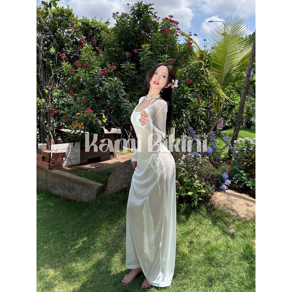 Áo váy lưới dáng dài co giãn tôn body xuyên thấu mặc ngoài bikini đi biển (KHÔNG KÈM BIKINI) <75kg - Mã M03 | BigBuy360 - bigbuy360.vn