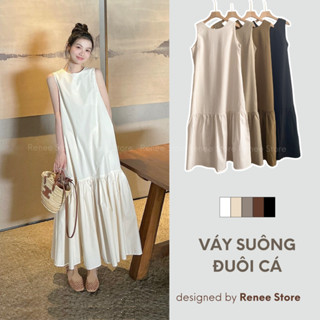 Váy suông sát nách dáng dài 2 lớp, đầm maxi đuôi cá chất đũi sần phong cách Hàn Quốc Renee Store - V366