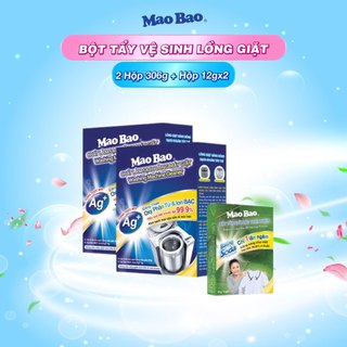 Combo 2 Hộp Chất Vệ Sinh Lồng Máy Giặt Mao Bao 306g + Tặng 01 hộp Bột tẩy trắng quần áo 12gx2