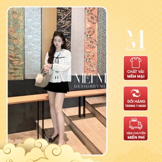 Áo babydoll trắng phối nơ điệu đà phong cách thời trang Meistore A13365
