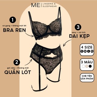 Bộ lót ren gợi cảm 3 chi tiết áo có gọng không mút lót quần lót tam giác và đai kẹp ren mềm mát mẻ Melingerie &Sleepwear