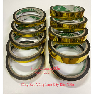 1 Cuộn Băng Keo Vàng 50 Mét (Không Giấy) Bản 1cm / 2cm Làm Cây Tài Lộc