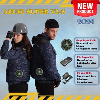 [FULL BỘ] Áo Điều Hòa AZUKI SUPER V2 Mạnh Nhất 2022 Pin 24.000mah, Quạt 12V Chống Nước Siêu Mạnh [ Tặng 2 Đá Khô ]