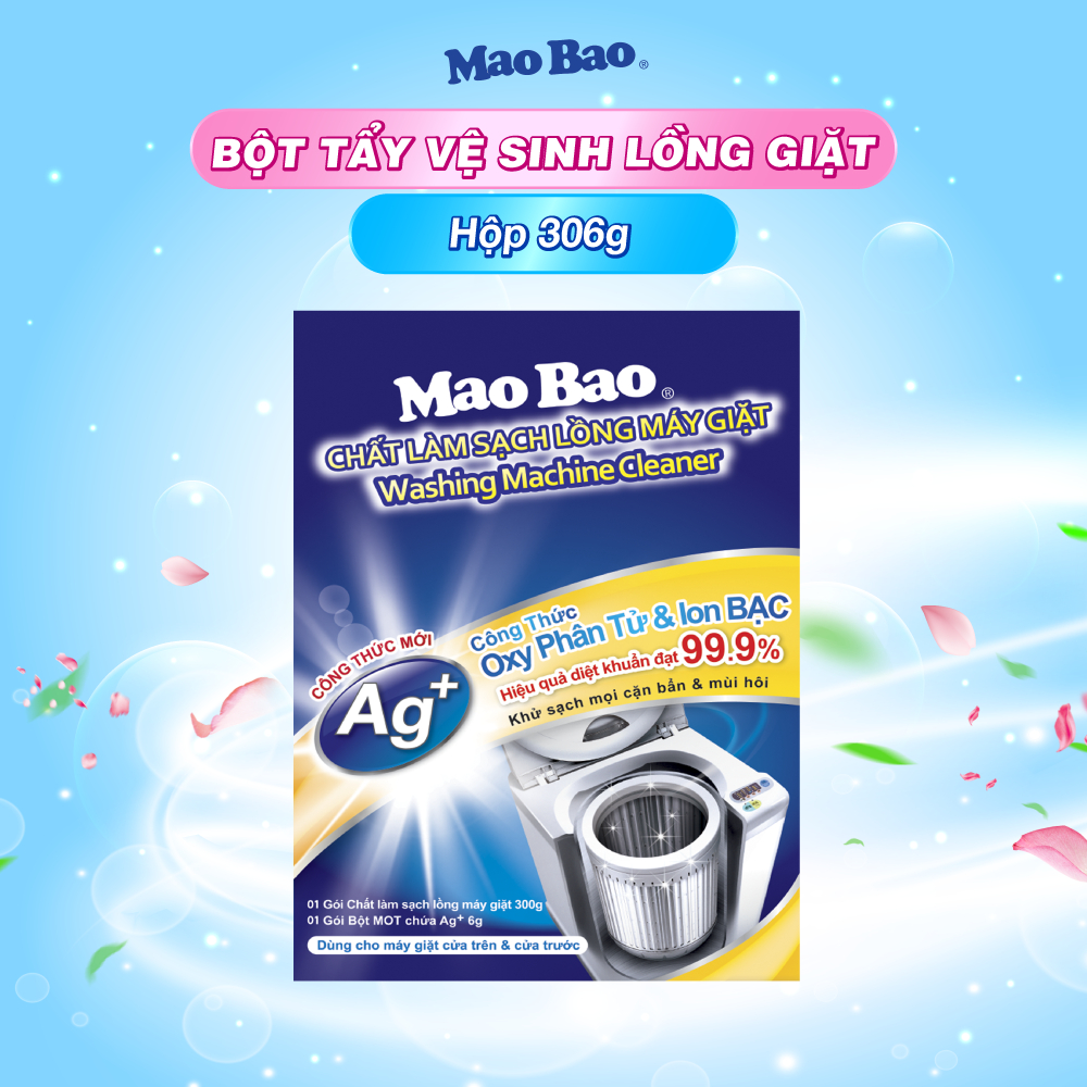 Bột Tẩy Vệ Sinh Lồng Máy Giặt Mao Bao 306g làm sạch cặn bẩn, khử mùi, cho máy giặt cửa trên và cửa trước