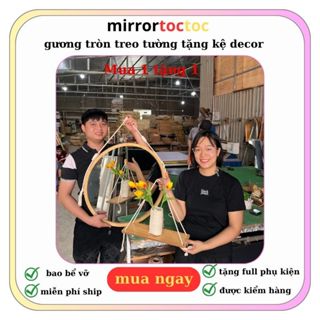 [ mua 1 tặng 1 ] Gương tròn viền gỗ treo tường, Gương trang điểm trang trí deocr phòng size d35cm/ d55cmMDF mirrortoctoc