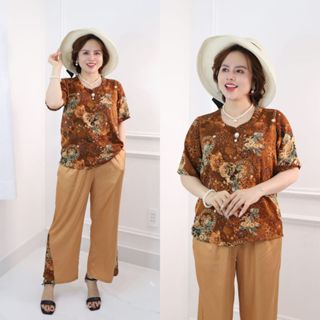 Đồ bộ trung niên, đồ bộ mặc ở nhà cho các mẹ quần suông 9 tấc, chất lụa nhập co dãn thoải mái NiNa 11