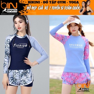 Bikini đồ bơi nữ, đồ đôi cho mẹ và bé gái quần đùi áo tay dài kín đáo che nắng họa tiết nhiều màu đẹp Bin Sports BB073