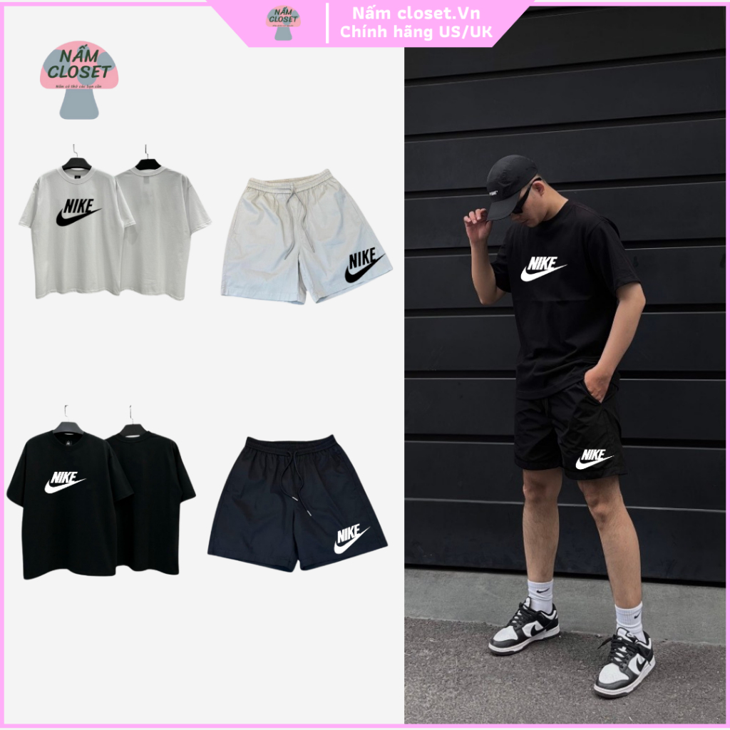 Combo sét bộ NIKE cao cấp unisex from rộng cá tính thoáng mát chất áo thun coton 100%+quần gió dày dặn thoáng mát CBB05