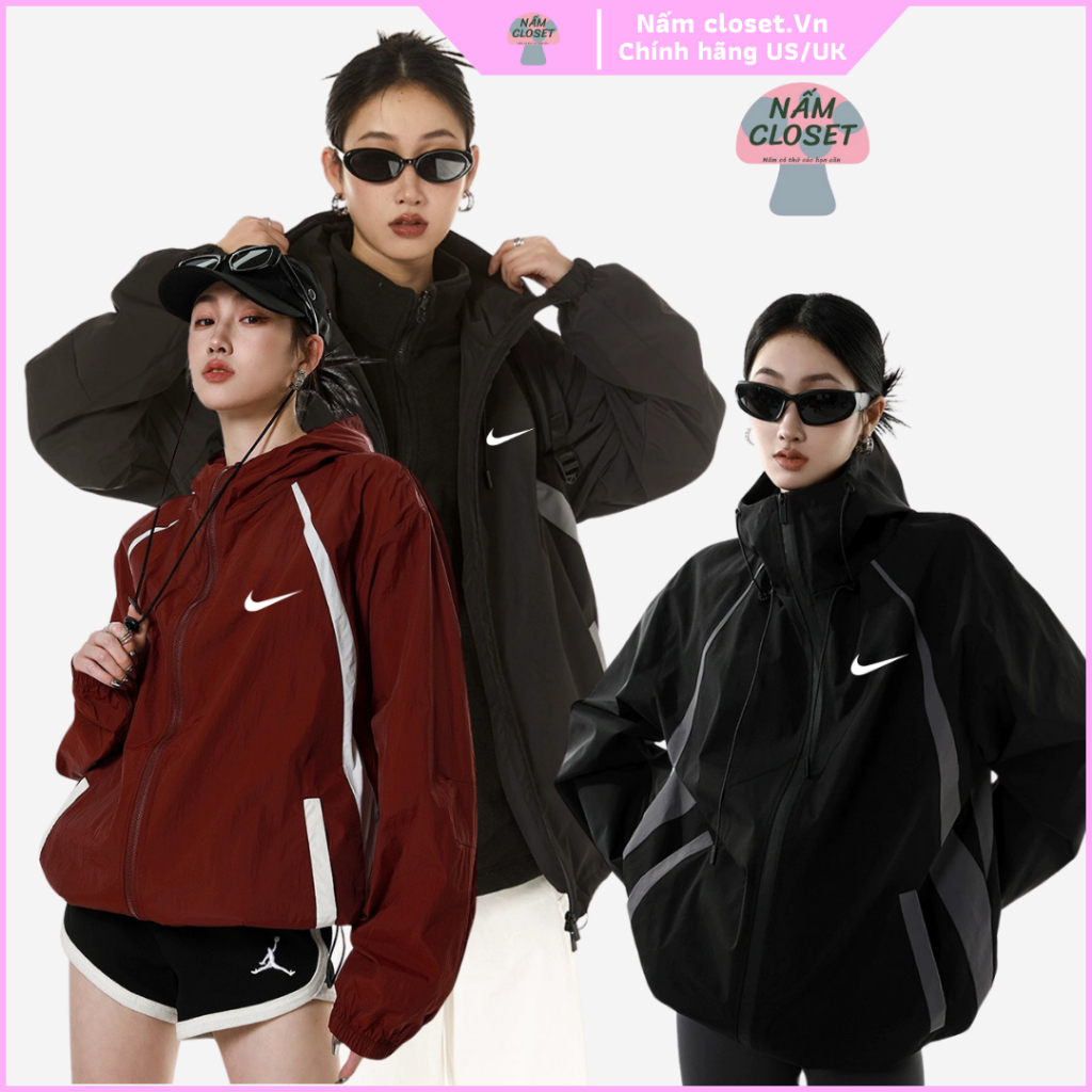 Áo khoác dù Nike chính hãng chất gió 2 lớp có mũ form uniex chống nắng chống gió NAK58