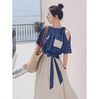 Đâm midi khoét vai cột eo