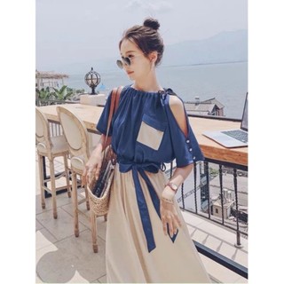 Đâm midi khoét vai cột eo