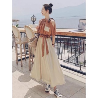 Đâm midi khoét vai cột eo
