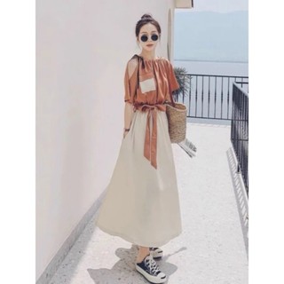 Đâm midi khoét vai cột eo