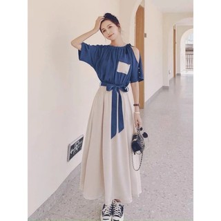 Đâm midi khoét vai cột eo