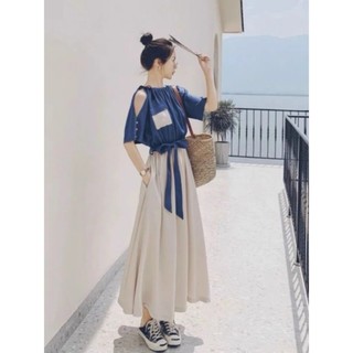 Đâm midi khoét vai cột eo