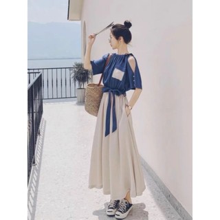 Đâm midi khoét vai cột eo
