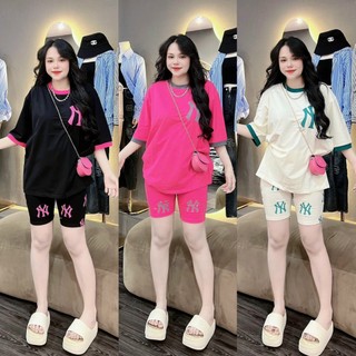 Set Bộ Nữ. Áo Tay Ngắn Phối Viền Kèm Quần Dáng Slim In Họa Tiết Năng Động Dễ Thương Phù Hợp Mặc Hằng Ngày, Đi Chơi