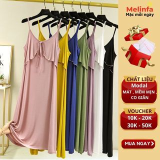 Váy đầm ngủ hai dây thắt nơ nữ tính vải Modal (gỗ Sồi) mềm mại thoáng mát mặc nhà mùa hè mã VAV0289