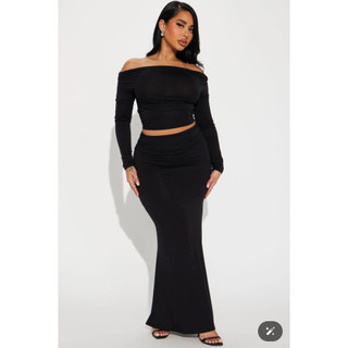 [DƯ XỊN CAO CẤP] Set áo trễ vai & chân váy dài Fashion Nova - Crazy For Love Skirt Set - Black
