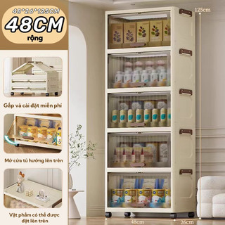 Tủ lưu trữ cửa lật,5tầng Có thể gập lại miễn phí cài đặt Được làm bằng chất liệu PP, không mùi, có bánh xe