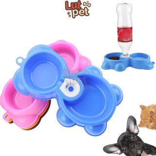 Bát ăn hai ngăn cấp nước tự động chó mèo - Tô nhựa kèm khay nước cho chó mèo (1 cái) - lutpet