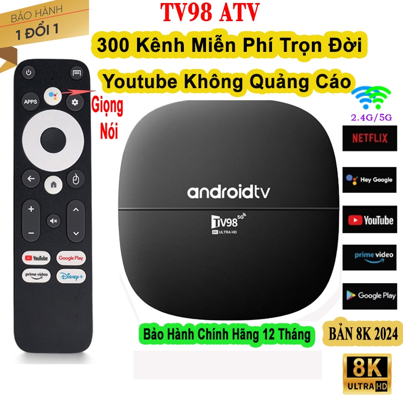 Android TV Box TV98 Giọng Nói + 300 Kênh Miễn Phí Tiếng Việt Hát Karaoke Xem Phim Xem Bóng Đá