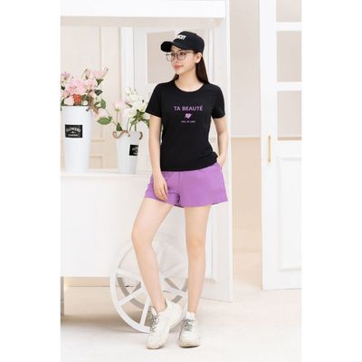 Bộ quần áo thun nữ dáng vừa NB26 in chữ BEAUTÉ chất liệu cotton Loza VP39