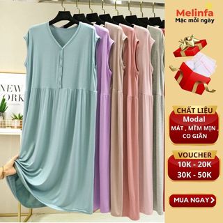 Váy đầm thun mặc ngủ ở nhà ngắn tay vải Modal (gỗ Sồi) mềm mại thoáng mát dáng suông mã VAV0433