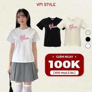 Áo thun babytee nữ VMSTYLE nhiều màu basic tay ngắn cổ tròn in chữ GirlPower dễ thương GP01-ATU00613