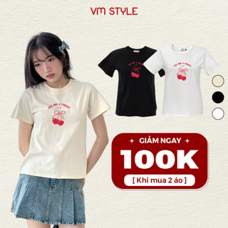 Áo thun babytee nữ VMSTYLE nhiều màu basic tay ngắn cổ tròn in hình cherry đỏ đi học CR02 - ATU00613