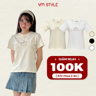 Áo thun babytee nữ VMSTYLE nhiều màu tay ngắn cổ tròn in hình hoa và chữ dễ thương HC01 - ATU00613
