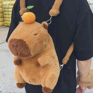 Ba lô Kapybara túi đeo chéo phủ lông sức chứa lớn hình hoạt hình capybara dễ thương
