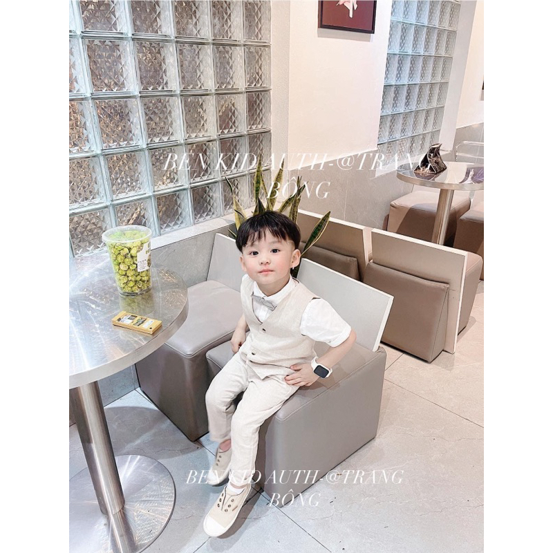 Set công tử gile bé trai 4 chi tiết cộc tay HM auth
