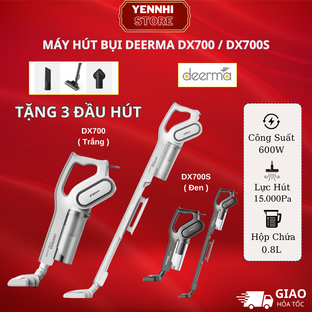 Máy Hút Bụi Cầm Tay DEERMA DX700, Công suất 600W, Lực hút 15000Pa, Công nghệ lốc xoáy - Pro Cyclone,