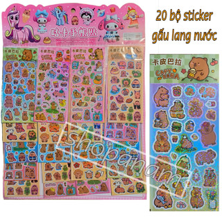 Vỉ 20 bộ sticker nhãn dán chuột lang nước lấp lánh , capybara sticker