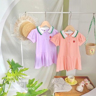 Váy trẻ em - đầm polo dâu thêu mix chân váy xếp ly 2 màu tím, cam cho bé gái 7-17kg
