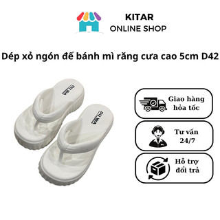 Dép kẹp đế bánh mì đế răng cưa cao 5cm, chống trơn, êm chân, màu trắng D42