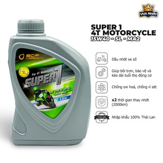 Nhớt Xe Máy Cho Xe Số Chai 1 Lít - BCP Super 1, SAE 15W40, API SL, JASO MA2 Nhập Khẩu Thái Lan