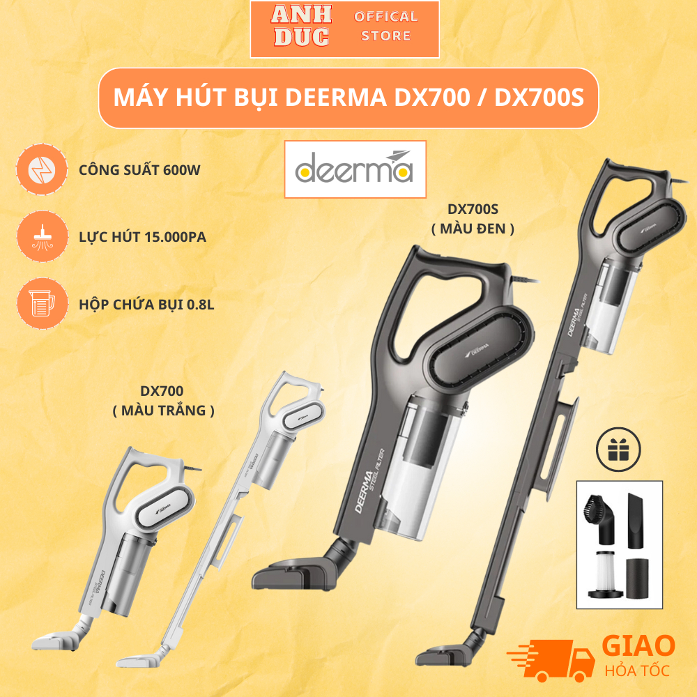 Máy Hút Bụi Cầm Tay DEERMA DX700, Công suất 600W, Lực hút 15000Pa, Công nghệ lốc xoáy - Pro Cyclone,